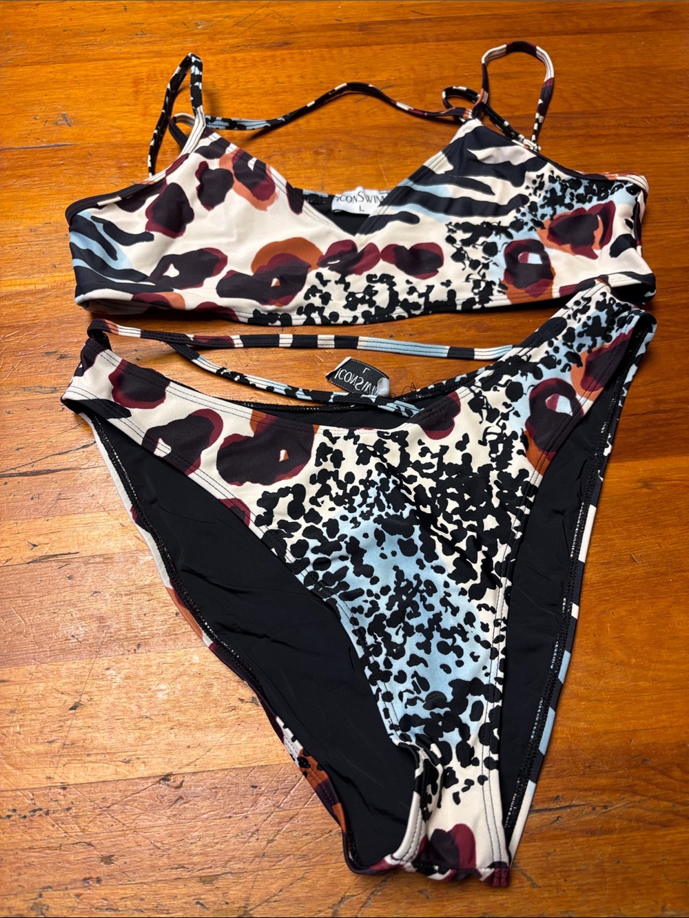 Abstract Animal Print Bikini Set in Cream, Black & Rust